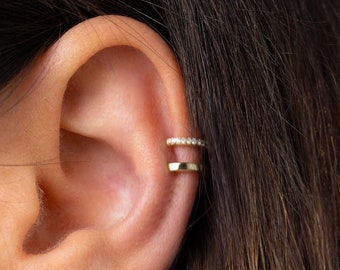 Double band ear cuff - Gold ear cuff - Pave ear cuff - Dainty cz ear cuff - Huggie ear cuff - Tiny ear cuff - No piercing cartilage earring