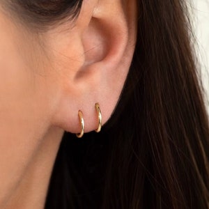 Sterling silver huggie hoop earrings - Thin hoop earrings - Ear huggies - Dainty earrings - Small hoop earrings - Gold huggie earrings