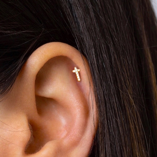 Tiny cross studs -  Gold cross studs - Tiny stud earrings - Dainty studs - Tiny earrings - Sterling silver cross earrings - Cz studs