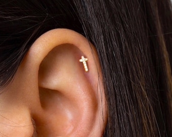 Tiny cross studs -  Gold cross studs - Tiny stud earrings - Dainty studs - Tiny earrings - Sterling silver cross earrings - Cz studs