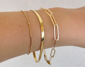 Dainty gold chain bracelet -  925 sterling silver bracelet - Paperclip bracelet - Satellite bracelet - Gold bracelet - Beaded bracelet