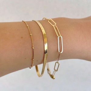 Dainty gold chain bracelet -  925 sterling silver bracelet - Paperclip bracelet - Satellite bracelet - Gold bracelet - Beaded bracelet