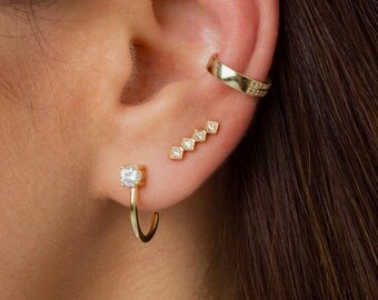 Dainty CZ Suspender Earrings - Ear Lobe Suspender Huggie
