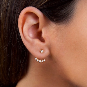 Crystal ear jacket earrings - Sterling silver ear jacket - Bridal earrings - Front back earrings - Gold ear jacket - Dainty gold earrings