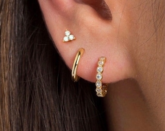 5 Paia Di Piccoli Orecchini A Cerchio In Oro Con Zirconi Cubici Per