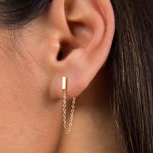 Pendientes de cadena de barra - Pendientes de cadena - Pendientes de barra de oro - Pendientes delicados - Pendientes pequeños - Pendientes pequeños de oro - Pendientes tipo chaqueta - Joyería delicada