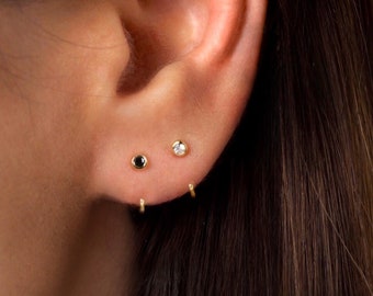 Pendientes de aro abiertos en plata de ley - Pendientes con segundo agujero - Pendientes de aro abiertos tipo huggie - Aros de aro - Aros que se aferran a la oreja - Pendientes de aro tipo sleeper