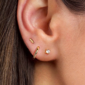 Tiny triple ball piercing - Three ball stud earrings - Second hole earrings - Silver tiny studs - Tiny gold studs bead -  Gold dainty studs