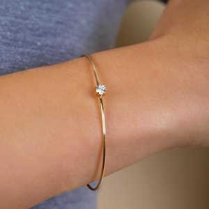 925 Sterling Silver bangle - Dainty gold bangle - Solitaire bracelet - Thin bangle - Gold bangle bracelet - CZ Diamond bracelet - Gold cuff