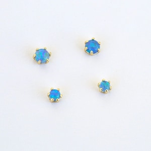 Small Opal Stud Earrings in Sterling Silver - Tiny blue opal studs - Tiny opal studs - Second hole earrings - Gold dainty opal earrings