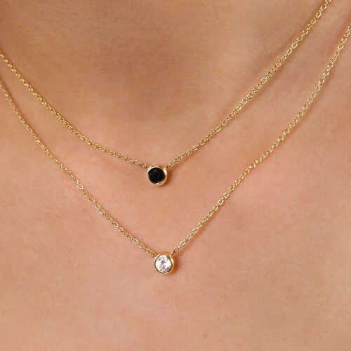 Delicate Cz Necklace Black Stone 