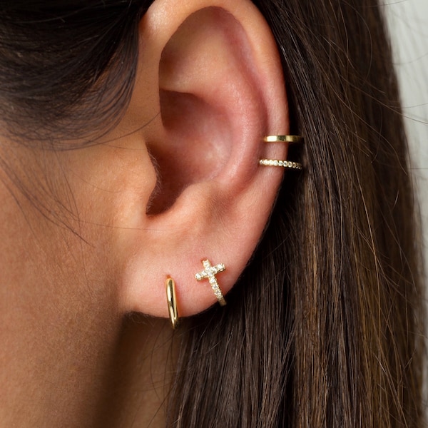 Gold cross earrings - Cross hoop earrings - Huggie earrings - Tiny earrings - Gold hoop earrings  - Dainty cross hoops - Tiny hoop earrings