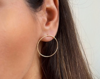 Pendientes de aro grandes - Pendientes de aro sencillos de oro - Pendientes delicados de oro - Pendientes de aro de oro - Pendientes de aro minimalistas - Pendientes delicados