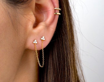 ピアス D SQUARED2 EARRING WITH CHAIN RINGS (ERW0134_37200001F215) 2 Hole Earring, Long Chain Earring, Double Piercing, Stud