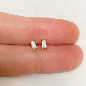 Baguette stud earrings - Dainty baguette diamond earrings - Sterling silver baguette earrings -  Second hole earrings - Minimalist earrings