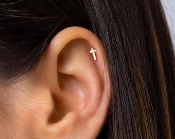 Tiny cross studs -  Gold cross studs - Tiny stud earrings - Dainty studs - Tiny earrings - Sterling silver cross earrings - Cz studs