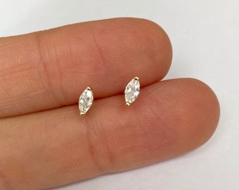 Tiny sparkly marquise cz studs - Dainty gold marquise studs - Sterling silver studs - Tiny diamond studs - Second hole earring - Third hole