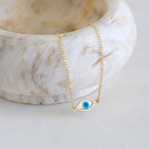 Gold evil eye necklace - Dainty tiny evil eye necklace - Sterling silver necklace - Simple necklace - Minimalist necklace - Blue evil eye