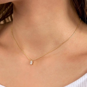 Baguette necklace - Solitaire necklace - Gold cz necklace - Dainty necklace - Minimalist necklace - Delicate necklace - Layering necklace