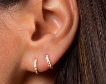 Huggie hoop earrings - Tiny hoop earrings - CZ second hole huggie earrings - Tiny gold hoops - Gold hoop earrings - Dainty hoop earrings