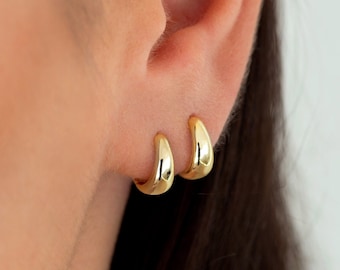 Chunky huggie gold - 925 sterling silver chunky hoops - Tiny thick hoop earrings - Chunky huggie earrings - Small gold huggie hoop earrings