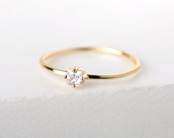 Dainty engagement ring - Dainty ring - Sterling silver ring - Thin gold ring - Minimal ring - Dainty gold CZ ring - Delicate gold ring