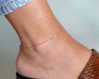 everyday foot jewelry delicate adjustable anklet Dainty minimalist ball satellite anklet body jewelry stainless steel gold filled anklet