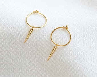 Gold hoop earrings - Gold spike earrings - Minimalist jewelry -  Tiny spike hoop earrings - Gold hoops - Small hoops - Dainty gold earrings