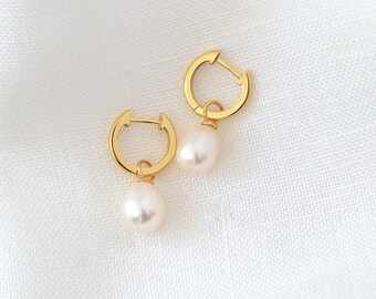 Pearl Hoop Earrings - Dainty Pearl Hoops - Pearl Huggie