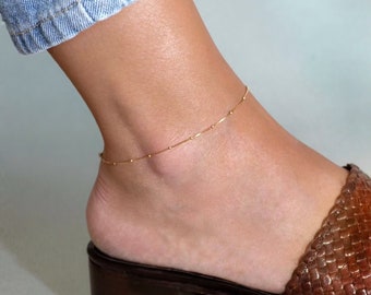 Tornozeleira dourada - Tornozeleira dourada delicada - Pulseira de tornozeleira - Tornozeleira satélite - Pulseira de tornozeleira com contas - Tornozeleira de bolinhas com corrente - Tornozeleira de contas douradas