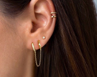 Double Hoop Earring With Chain Gold Chain Hoops Chain Hoop