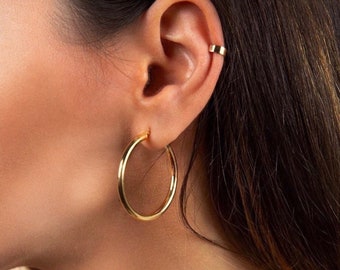 Gold large hoop earrings - 925 sterling silver hoops - Big hoop earrings - Lightweight gold hoop earrings - Tube hoop earrings - Large hoops
