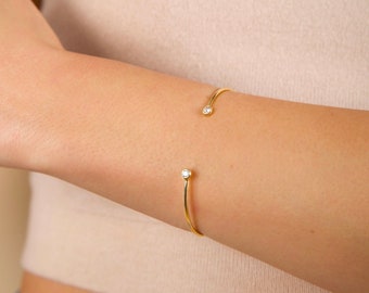 925 Sterling Silver bangle bracelet - Open cz cuff bracelet - Dainty open cuff bracelet - Adjustable bracelet - Dainty gold bracelet