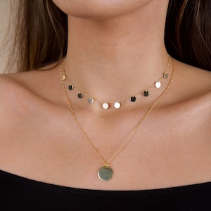 Sterling silver disc necklace - Dainty 18K gold coin necklace - Silver chain choker - Gold coin choker - Beaded Choker - Multi Disc Necklace