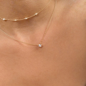 Solitaire necklace - Tiny CZ necklace - Dainty gold necklace - Tiny diamond layering necklace - Bridesmaid gift - Minimalist necklace
