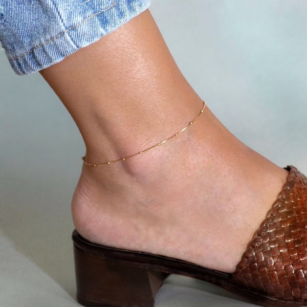 Gold Anklet - Dainty Gold Anklet - Anklet Bracelet - Satellite Anklet - Anklet Bead Bracelet - Ball anklet With Chain - Gold Bead Anklet