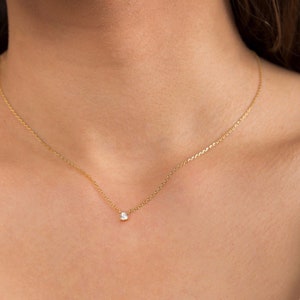 Cubic zirconia solitaire diamond necklace - Prong Setting - 925 sterling silver necklace - Gold dainty necklace - Minimalist necklace