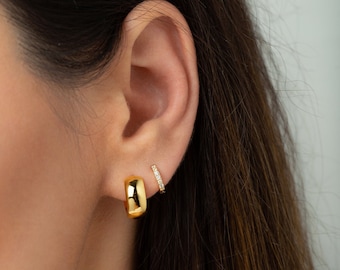 Pendientes de aro gruesos de oro - Pendientes de aro Huggie - Aros gruesos de oro - Pendientes de aro pequeños de oro - Aros pequeños y gruesos - Pendientes Huggie