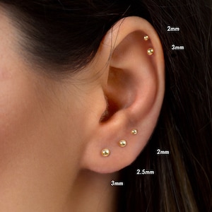Orecchini a perno con sfere in argento sterling 925 - Delicati orecchini a sfere - Piccoli orecchini a sfere - Orecchini a sfere da 2 mm - Orecchini con secondo foro - Piccoli orecchini
