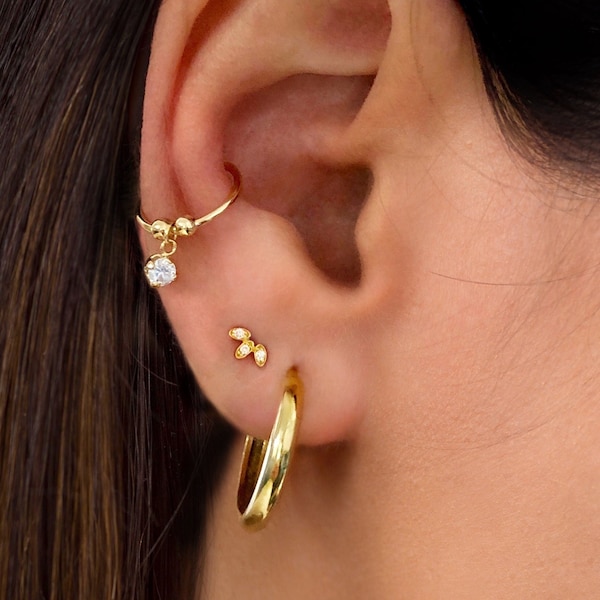 Tiny three CZ stud earrings - Dainty sterling silver stud earrings - Tiny studs - Tiny earrings - Gold studs - Dainty earrings - Cz earrings