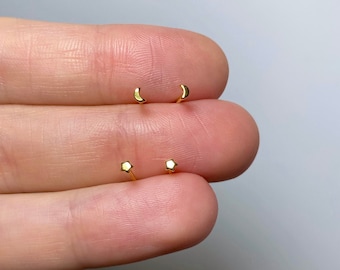 2mm teeny tiny star studs - Sterling silver moon studs - Tiny star earrings - Dainty gold studs - Tiny gold earrings - Simple everyday studs