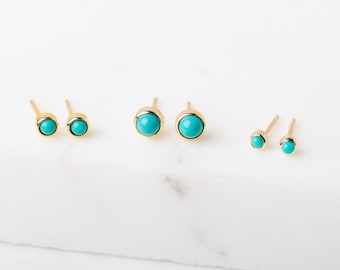 Turquoise studs - Turquoise gold earrings - Minimalist earrings - Round dainty earrings - Small stone earrings - Dainty stud earrings