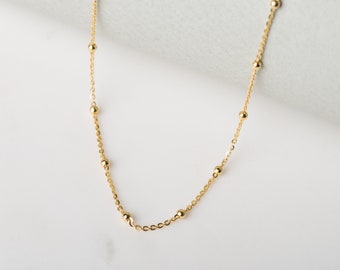 Beaded satellite chain necklace - Sterling silver satellite choker necklace - Ball chain necklace - Gold choker - Layering dainty necklace