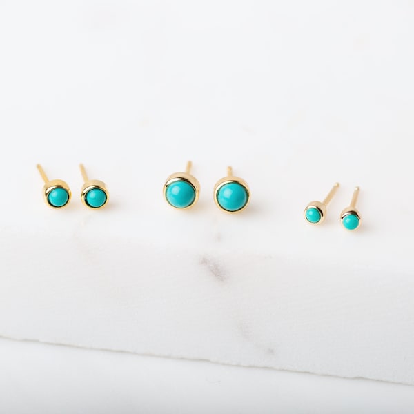 Turquoise studs - Turquoise gold earrings - Minimalist earrings - Round dainty earrings - Small stone earrings - Dainty stud earrings