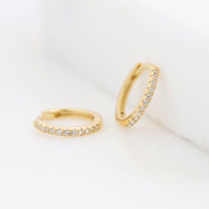 Tiny CZ huggie hoop earrings - Tiny hoop earrings - Cartilage hoops - Helix hoop - Gold huggie earrings - Gold hoop earrings - Tragus hoop