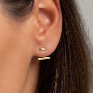 Gold ear jacket - Ear jacket earrings - Tiny earrings - Gold bar earrings - Dainty earrings - Ear cuff - Gold earrings - Minimalist earrings