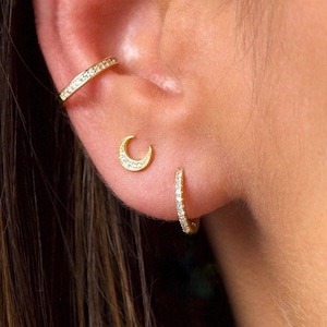 Tiny moon stud earrings - Tiny gold studs - Moon earrings - Gold stud earrings - Crescent moon - 925 sterling silver - Moon cz studs