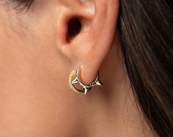 Gold spike hoops - Dainty hoops - Spike hoop earrings - Huggie hoop earrings - Small hoop earrings - Gold hoop earrings - Huggie earrings