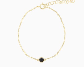 Bracelet solitaire - Bracelet en or minuscule - Bracelet délicat - Bracelet en pierre noire - Bracelet délicat - Bracelet en diamant Cz - Bracelet en diamant