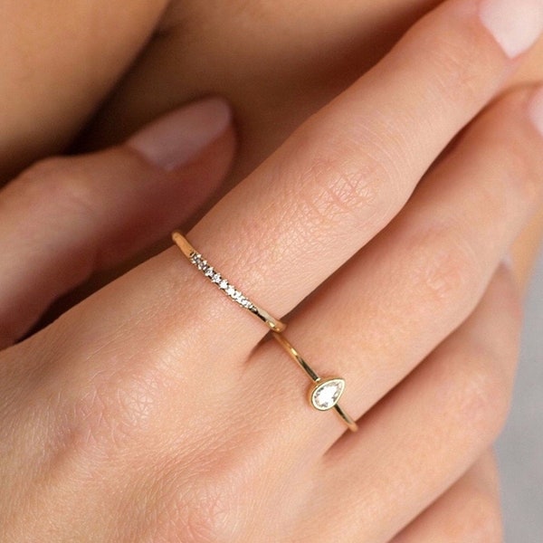 Dainty gold ring - Dainty ring- Minimalist ring - Gold ring - Stone ring- Minimal ring - Thin gold ring - Dainty jewelry - Gold band ring